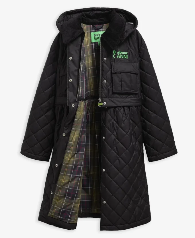 Barbour x GANNI Peplum lång quiltad jacka Barbour x GANNI Peplum lång quiltad jacka