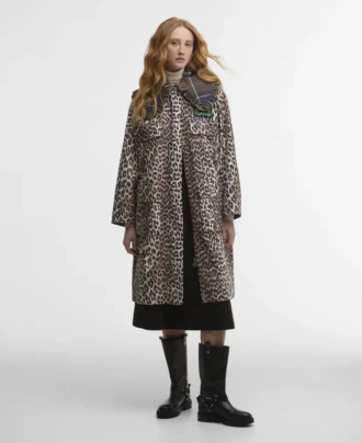 Barbour x GANNI Vattentät parkasjacka med leopardmönster