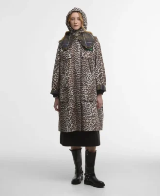 Barbour x GANNI Vattentät parkasjacka med leopardmönster