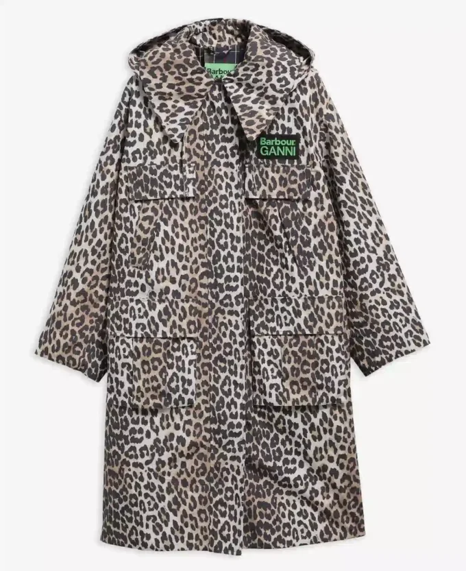 Barbour x GANNI Vattentät parkasjacka med leopardmönster Barbour x GANNI Vattentät parkasjacka med leopardmönster